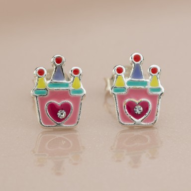 Pair of fushia castel lobe earrings in 925 silver