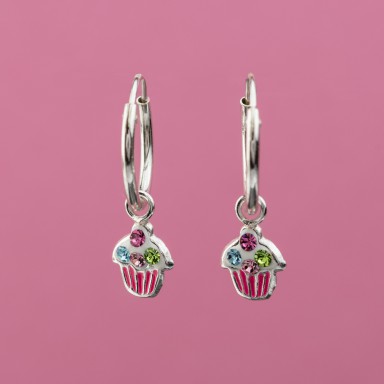 Pair of hoops with cupcake earrings in 925 silver