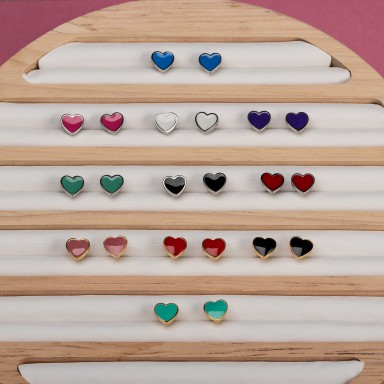 Pair of colored heart earrings in stainless steel