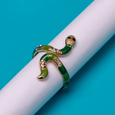 Anello serpente verde regolabile in acciaio inox placcato oro