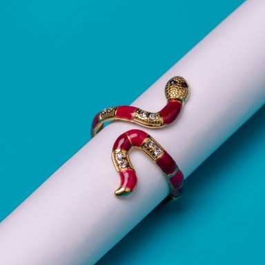 Anello serpente rosso regolabile in acciaio inox placcato oro