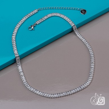 Necklace Tennis baguette luxury in stainless steel