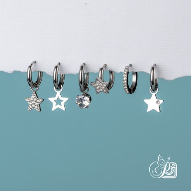 Set 6 orecchini "super star" in acciaio inox placcato oro