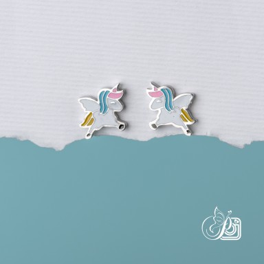 Orecchini a lobo con unicorno in acciaio inox smaltato