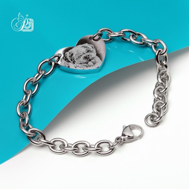 Bracciale cuore incatenato con foto in acciaio inox