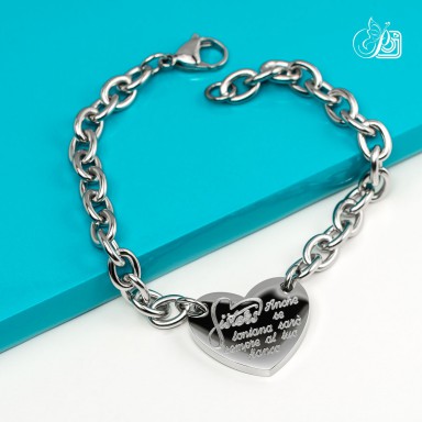 Bracciale cuore sister "anche se lontana.." in acciaio inox