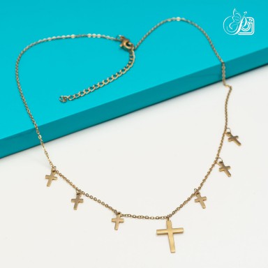 Collana croci in acciaio inox placcato oro