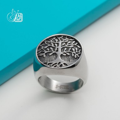 Tree of life ring in stainless steel