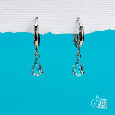 Orecchini cerchietto goccia azzurro in acciaio inox
