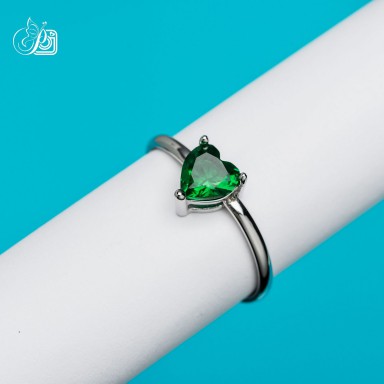 Anello regolabile cuore verde in acciaio inox