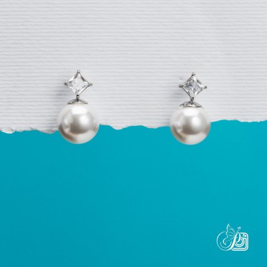 Coppia di orecchini lobo zircone perla grande in acciaio inox