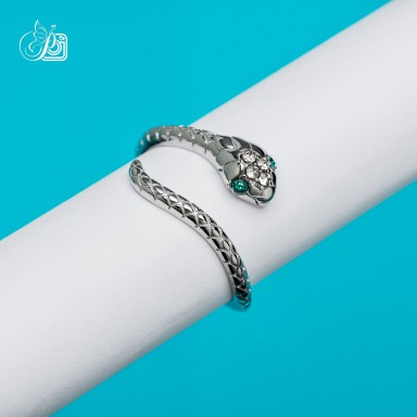 Anello regolabile serpente con zirconi VERDI in acciaio inox