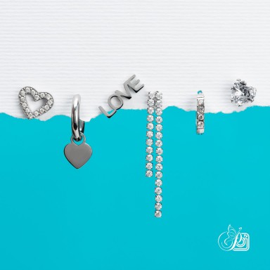 Set 6 orecchini "Love heart" in acciaio inox