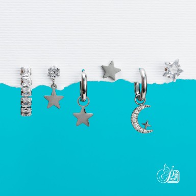 Set 6 orecchini "Super Star" in acciaio inox