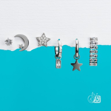 Set 6 orecchini "Luxury Star" in acciaio inox