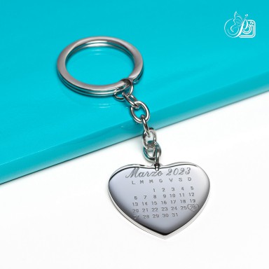 Calendar heart keyring in stainless steel