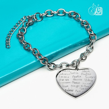 Bracelet with autographed signatures in stainless steel