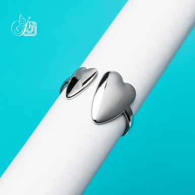 Anello regolabile double heart in acciaio inox