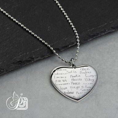 Necklace with autographed signatures in stainless steel