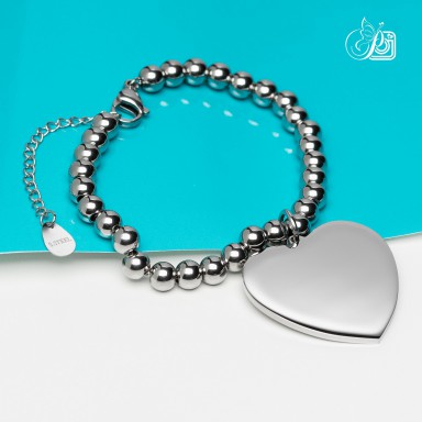 Custom bead bracelet with heart in stainless steel