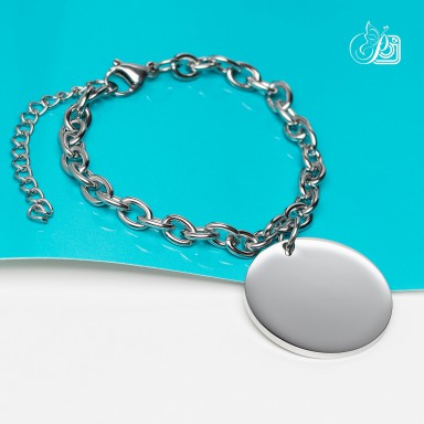 Custom bracelet with round pendant in stainless steel