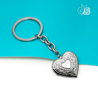Heart photo key chain in stainless steel