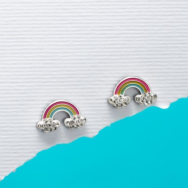 Orecchini a lobo con arcobaleno in acciaio inox smaltato