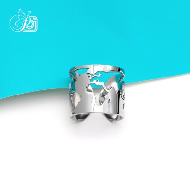 Around the world ring in stainless steel