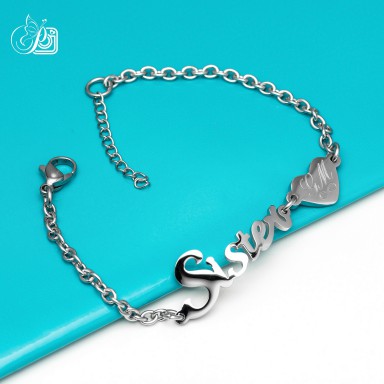 Sister Bracelet with heart in stainless steel