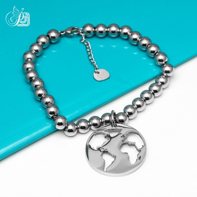 "Around the World" ball world bracelet in stainless steel