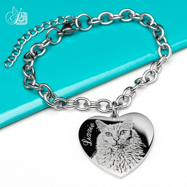 Bracciale a cuore con foto in acciaio inox