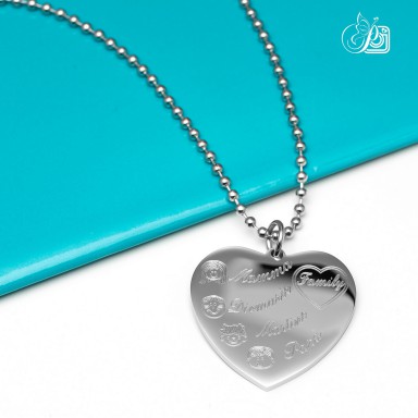 MY FAMILY heart necklace in stainless steel