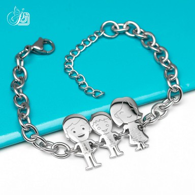 Family bracelet with 3 components in stainless steel
