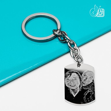 Rectangular keychain with photo in stainless steel