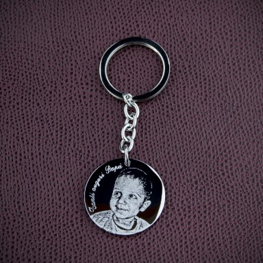 Round keyring with photo in stainless steel