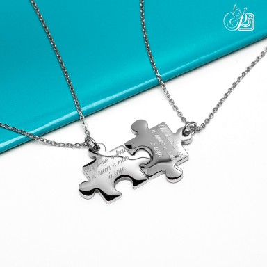 Pair of customizable PUZZLE necklaces in stainless steel