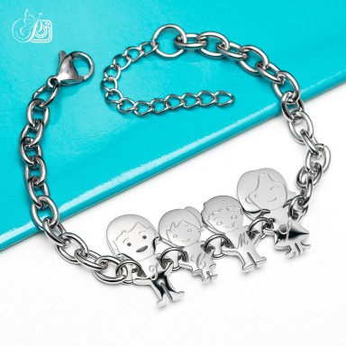 Family bracelet with 4 components in stainless steel