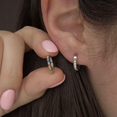 Pair of hoop earrings with stainless steel zircons