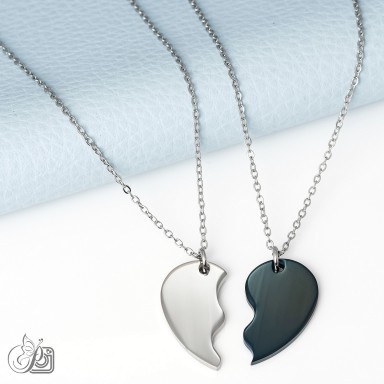 Coppia di collane mezzo cuore in acciaio inox