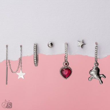 Set 6 orecchini "Anastasia" in acciaio inox