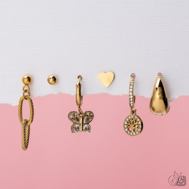 Set 6 orecchini "Greta" in acciaio inox oro