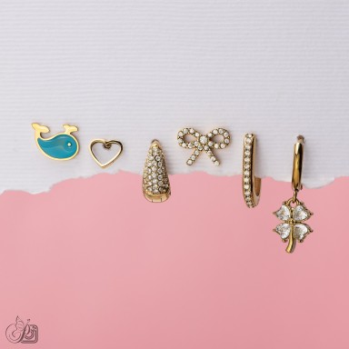 Set 6 orecchini "Celeste" in acciaio inox oro