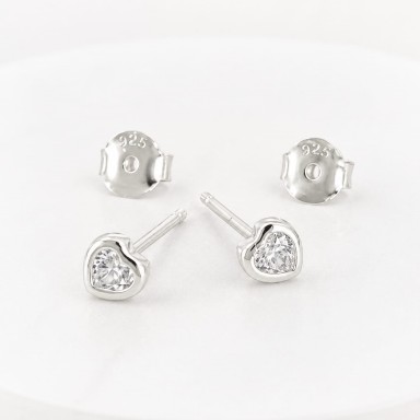 Coppia micro orecchini cuoricino castone argento 3mm