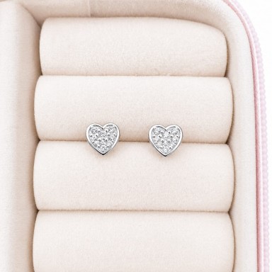 Coppia micro orecchini cuore pave