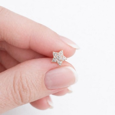 single Pink gold plated 925 silver pavè star with white zircons