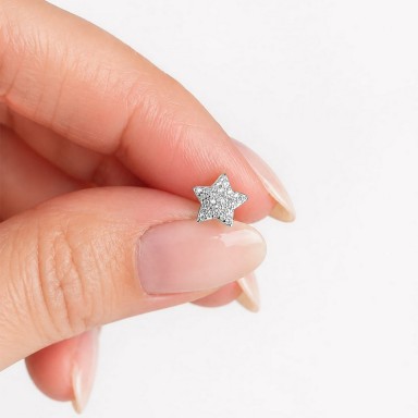 Rhodium-plated 925 silver star earring with white zircons
